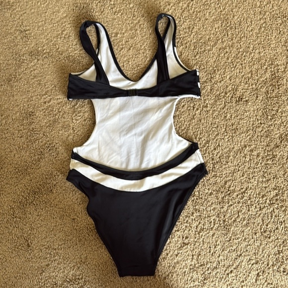 OYE Swimwear Rorschach Cut Out One Piece Swimsuit Black White - Picture 10 of 10